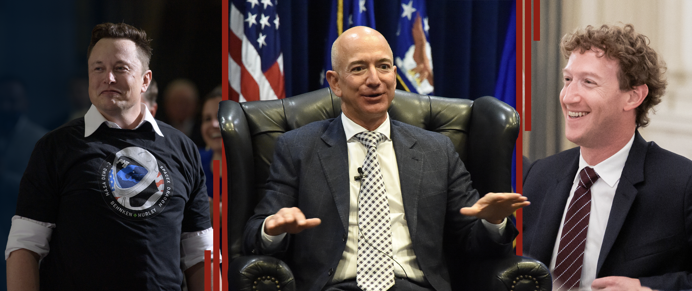 Elon Musk, Jeff Besos, Mark Zuckerberg